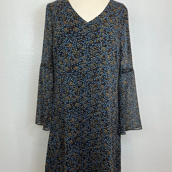 Cabi Womens Style 3648 Poise Bell Sleeve Dress Blue Floral Size M - Picture 2 of 7